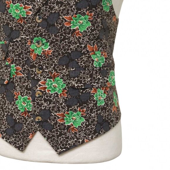 Mens Vest 44R Floral Brown Green Wool Lapel Waistcoat Formal Wedding Groom Party - Picture 6 of 9